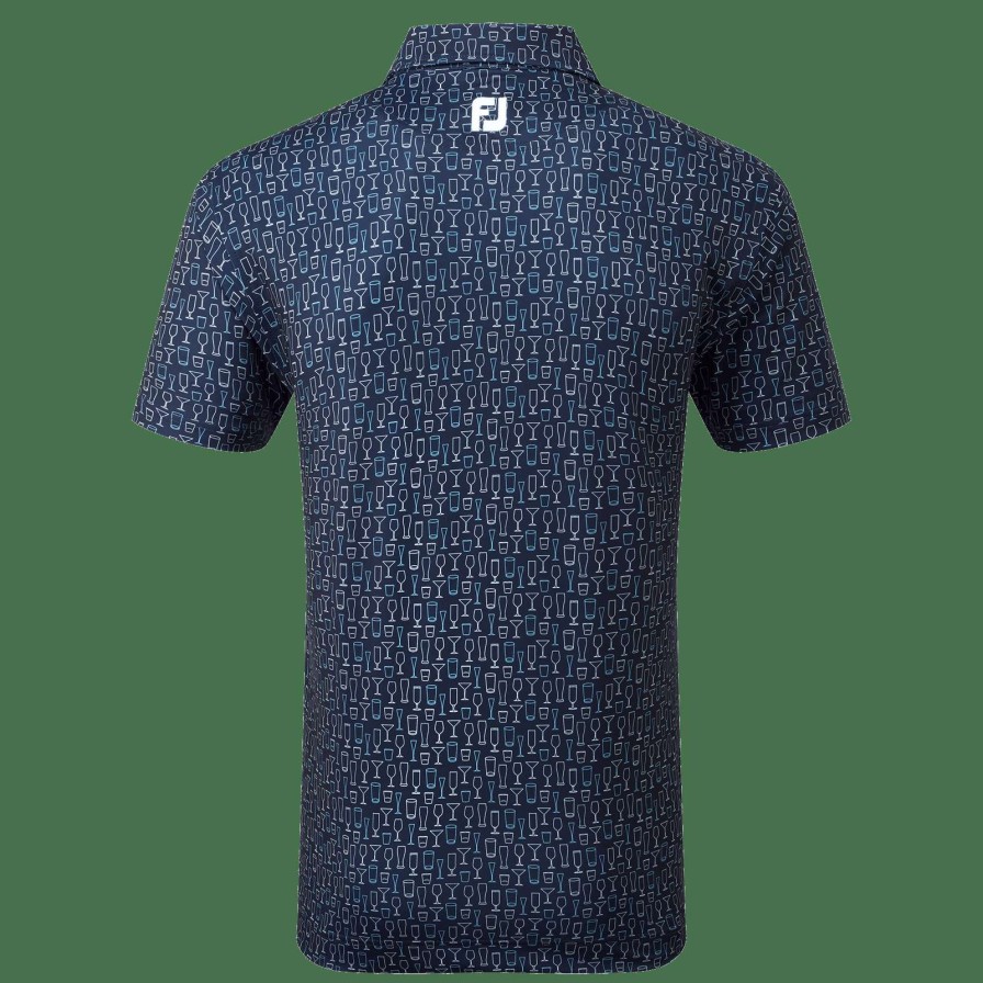 Shirts * | Footjoy Glass Print Golf Polo Shirt 80038 Navy