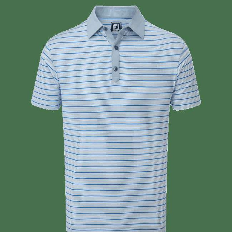 Shirts * | Footjoy Accented Stripe Golf Shirt 88369 Dove Grey/White/Royal