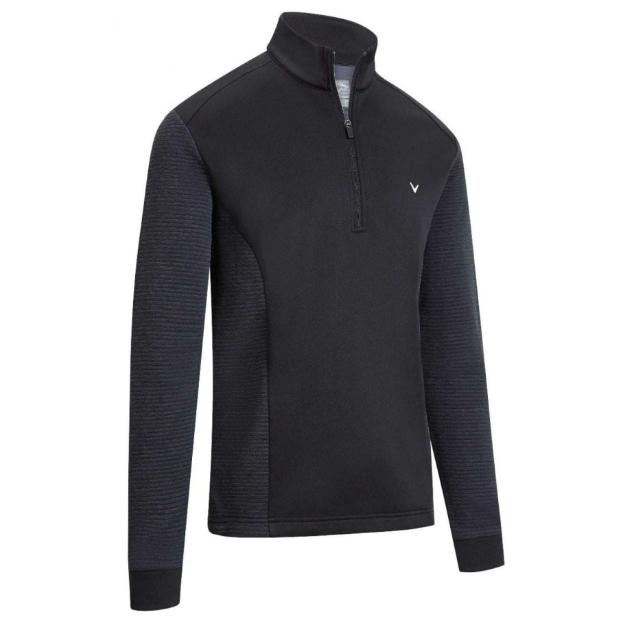 Mid Layers * | Callaway Ribbed Ottoman 1/4-Zip Golf Fleece Cgkfa0C0 Caviar 002