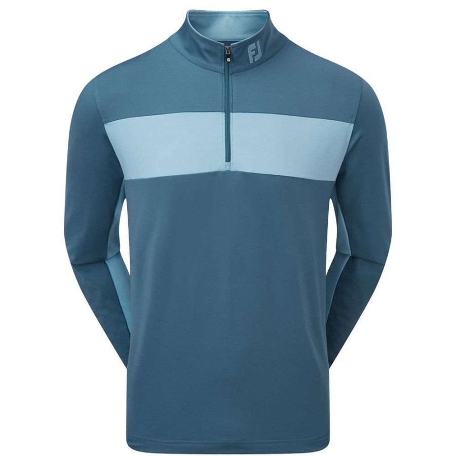 Mid Layers * | Footjoy Engineered Chest Stripe Chill-Out Golf Pullover 88428 Ink/Dust Blue