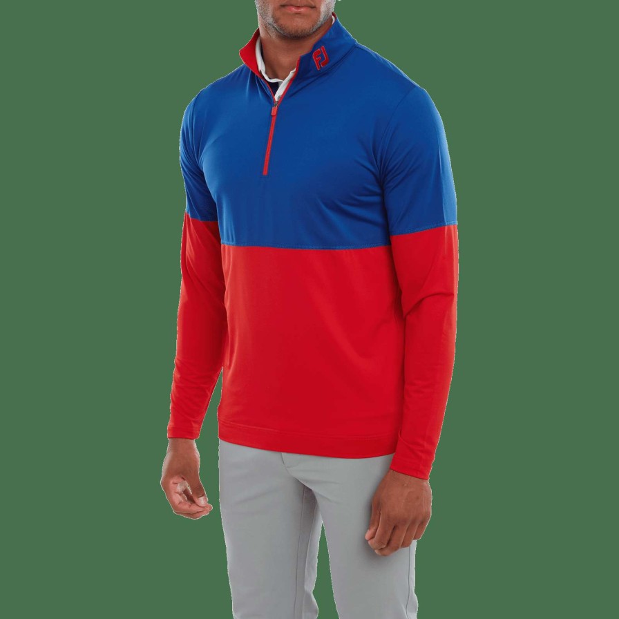 Mid Layers * | Footjoy Colour Block Chill Out Golf Mid Layer 80118 Twilight/Racing Red