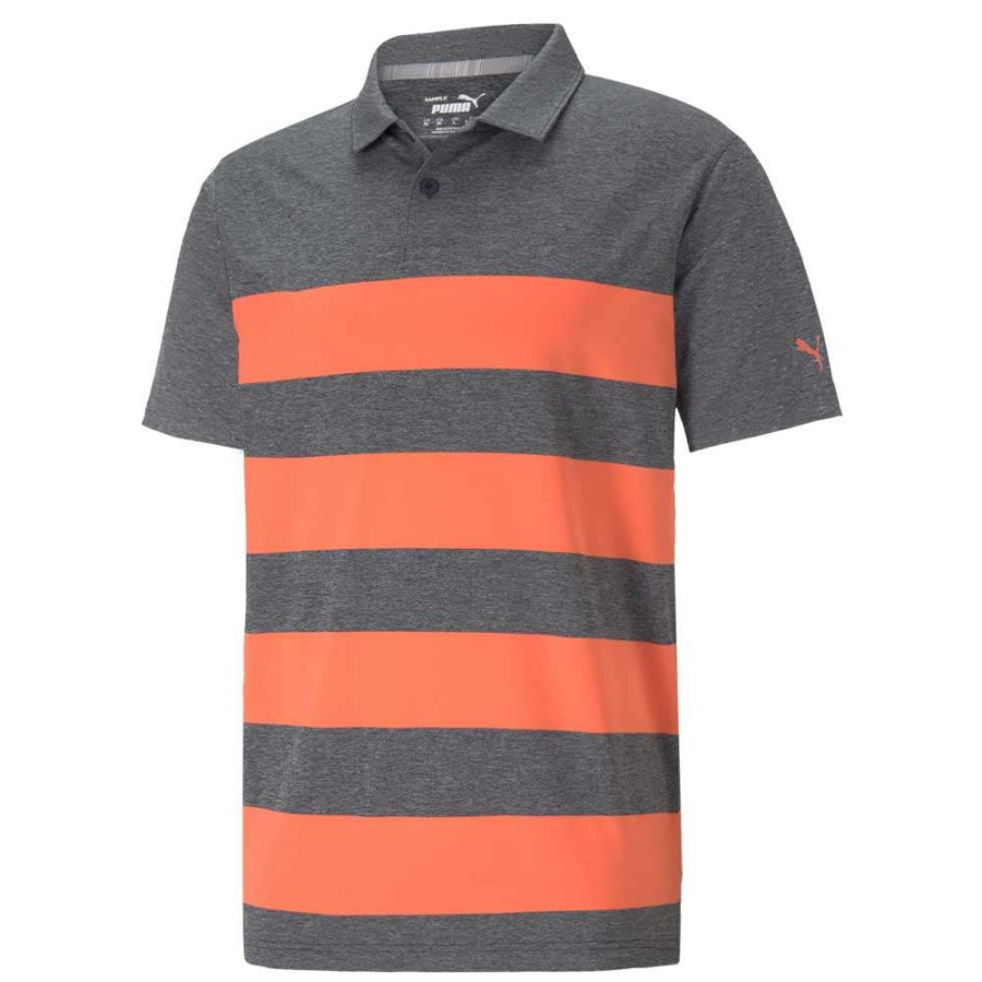 Shirts * | Puma Mattr Kiwi Stripe Golf Polo Shirt 599113 Navy Blazer Heather/Georgia Peach 02