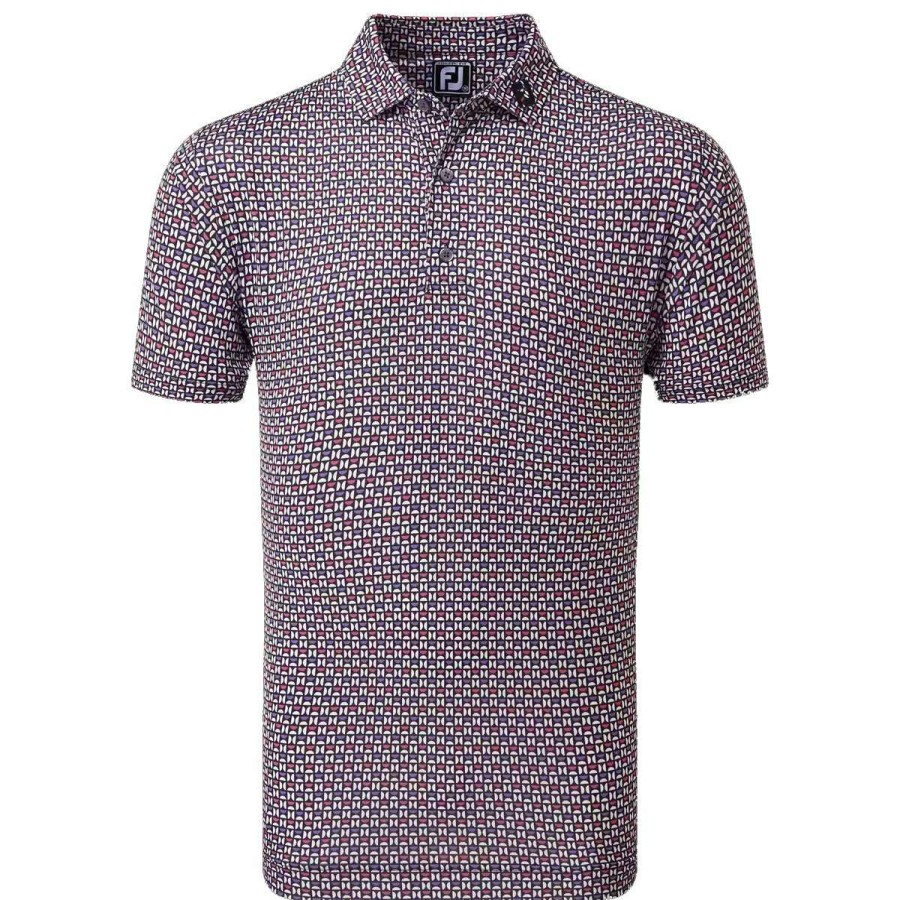 Shirts * | Footjoy Half Moon Geo Print Golf Polo Shirt 80012 Black/White/Orchid