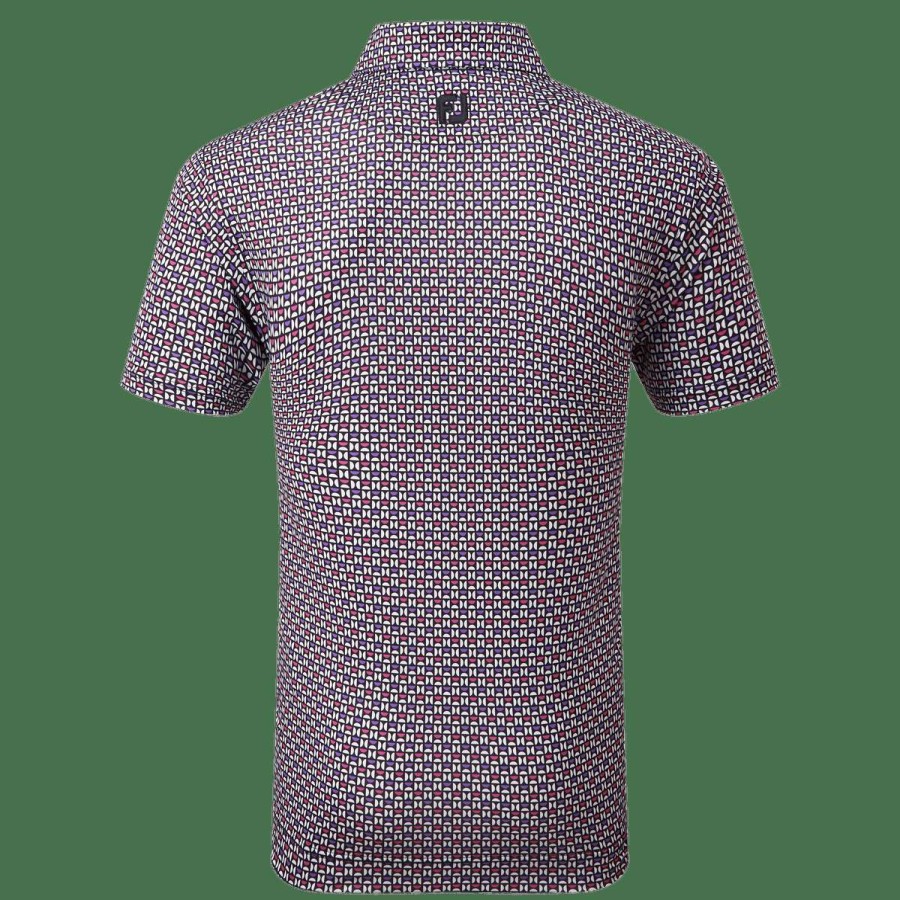 Shirts * | Footjoy Half Moon Geo Print Golf Polo Shirt 80012 Black/White/Orchid