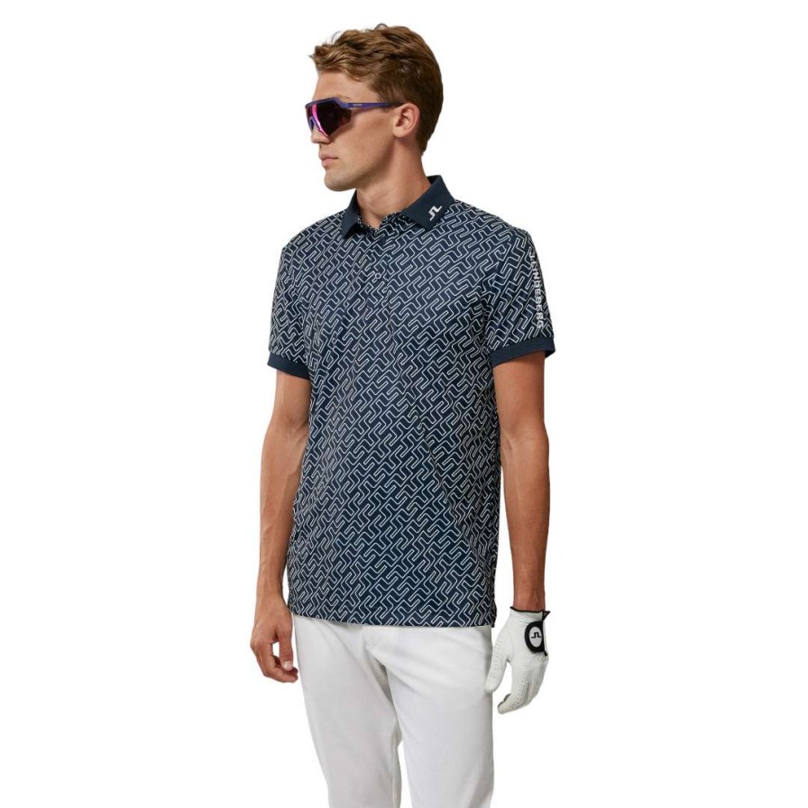 Shirts * | J.Lindeberg Tour Tech Print Golf Shirt Gmjt07067 White Bridge Monogram A032