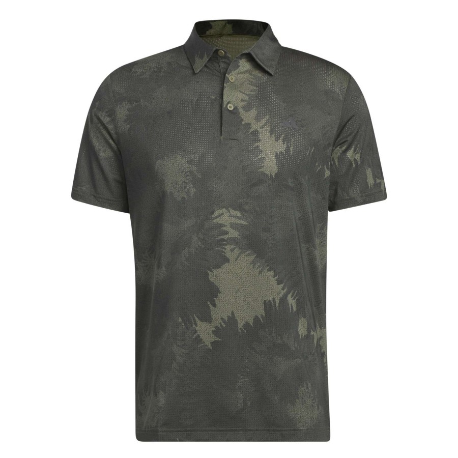 Shirts * | Adidas Flower Mesh Print Golf Polo Shirt Hs1129 Olive Strata/Black