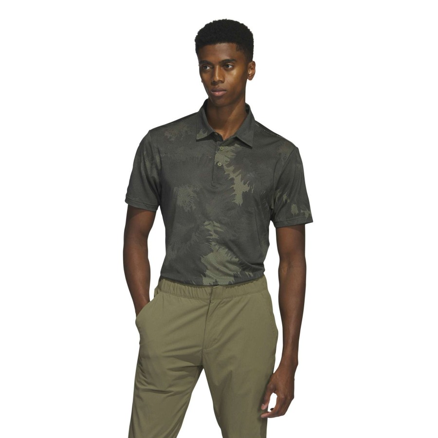 Shirts * | Adidas Flower Mesh Print Golf Polo Shirt Hs1129 Olive Strata/Black