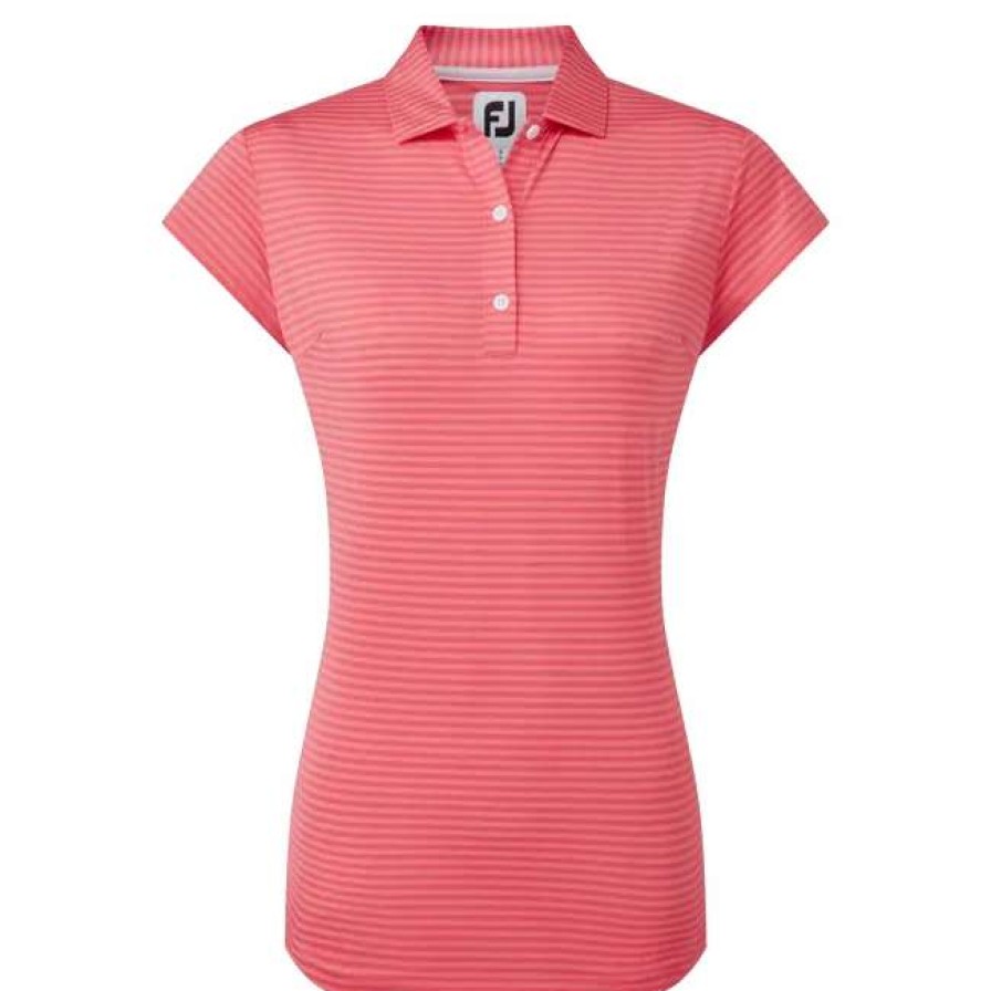 Polo Shirts * | Footjoy Ladies Tonal Stripe Golf Polo Shirt 88458 Bright Coral