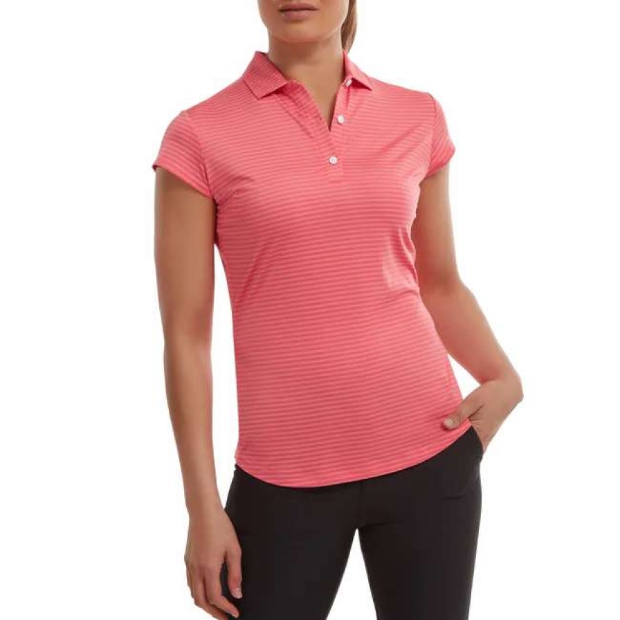 Polo Shirts * | Footjoy Ladies Tonal Stripe Golf Polo Shirt 88458 Bright Coral