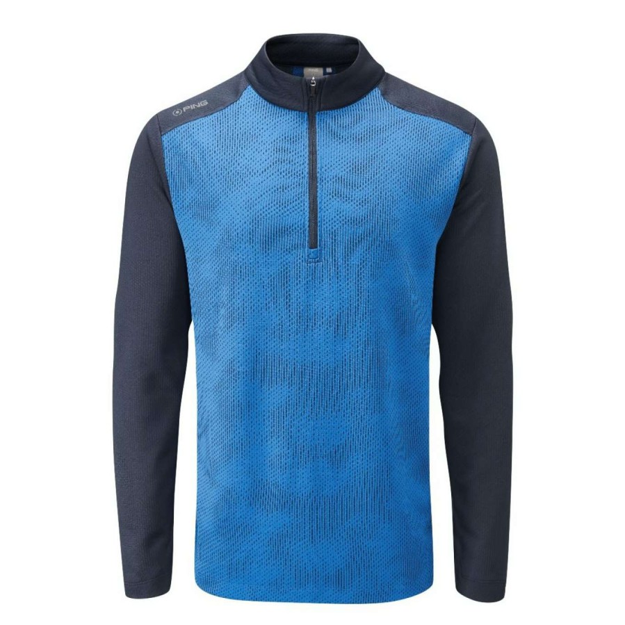 Mid Layers * | Ping Vertical 1/2-Zip Golf Top P03399 Snorkel Blue/Navy Sb59