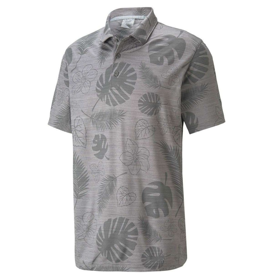 Shirts * | Puma Leaves N' Flowers Golf Polo Shirt 532975 Quiet Shade Heather 01