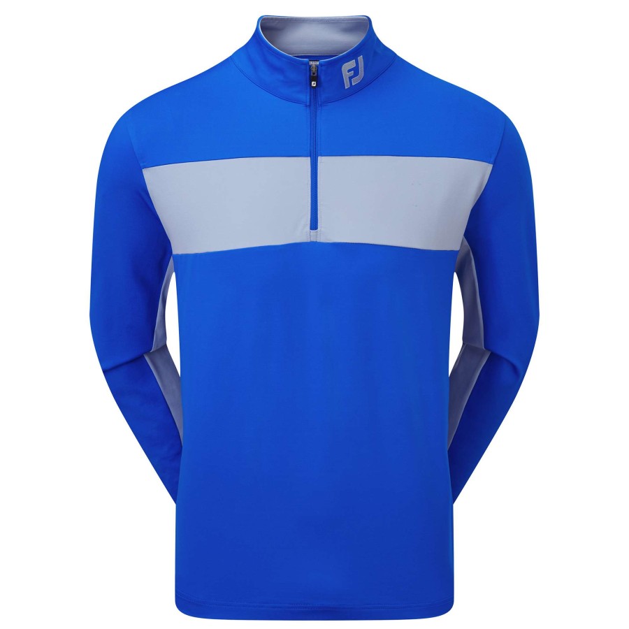 Mid Layers * | Footjoy Engineered Chest Stripe Chill-Out Golf Pullover 88429 Royal/Dove Grey