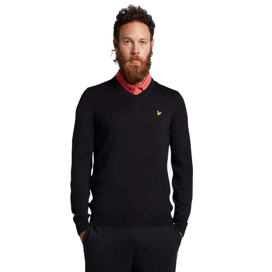 Shirts * | Lyle & Scott V-Neck Golf Pullover Kn1040G Jet Black Z865