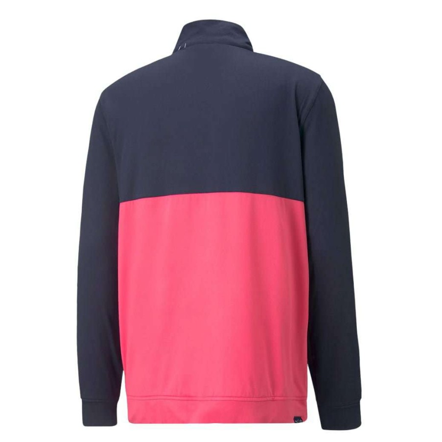 Mid Layers * | Puma Gamer Colour Block 1/4-Zip Golf Top 532985 Navy Blazer/Sunset Pink 15