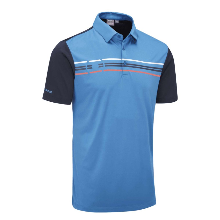 Shirts * | Ping Morten Golf Polo Shirt P03575 Danube/ Navy Multi Dn90