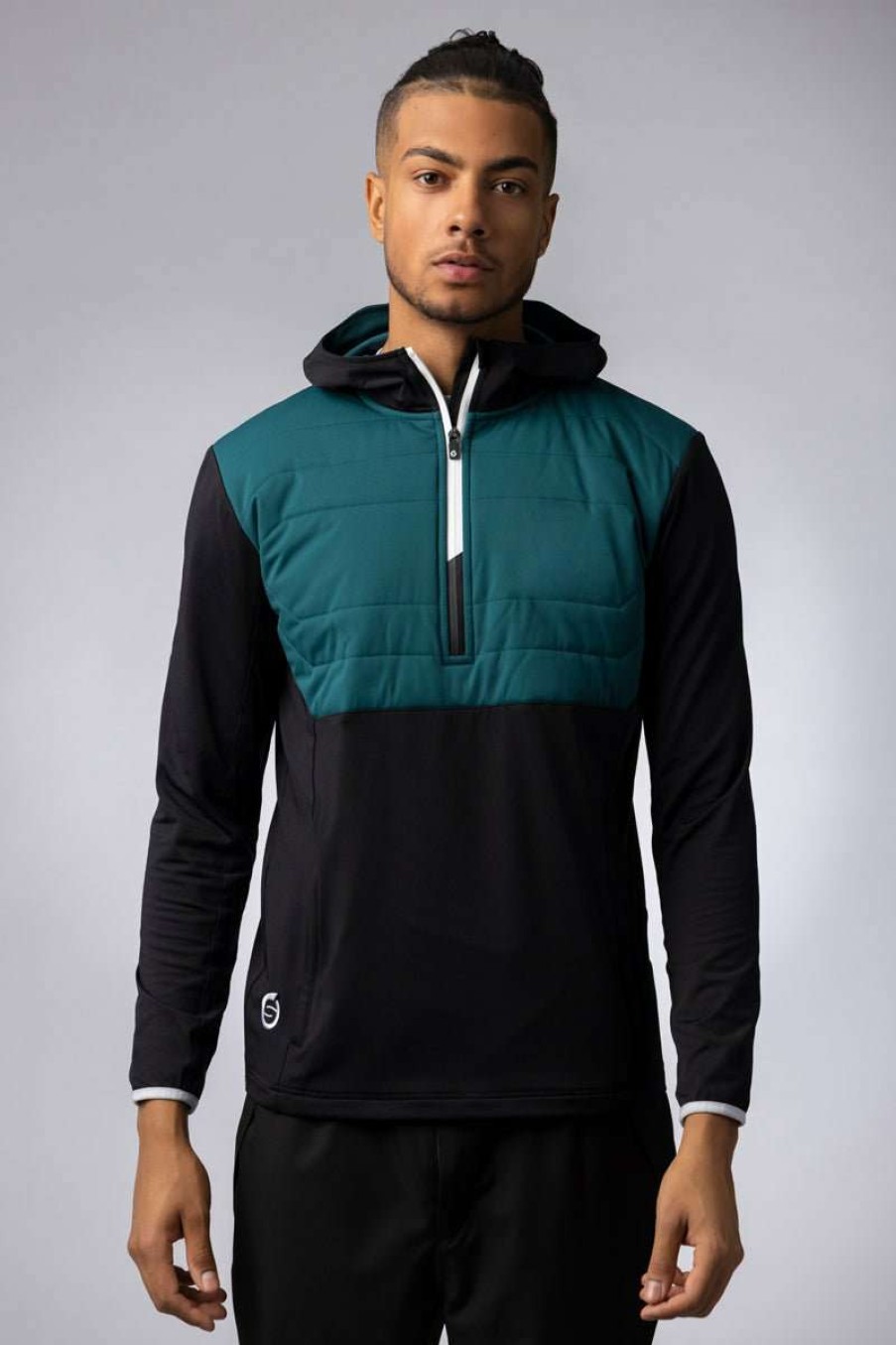 Mid Layers * | Sunderland Everest Hybrid Golf Hoodie Sunmm90 Black/Evergreen/White