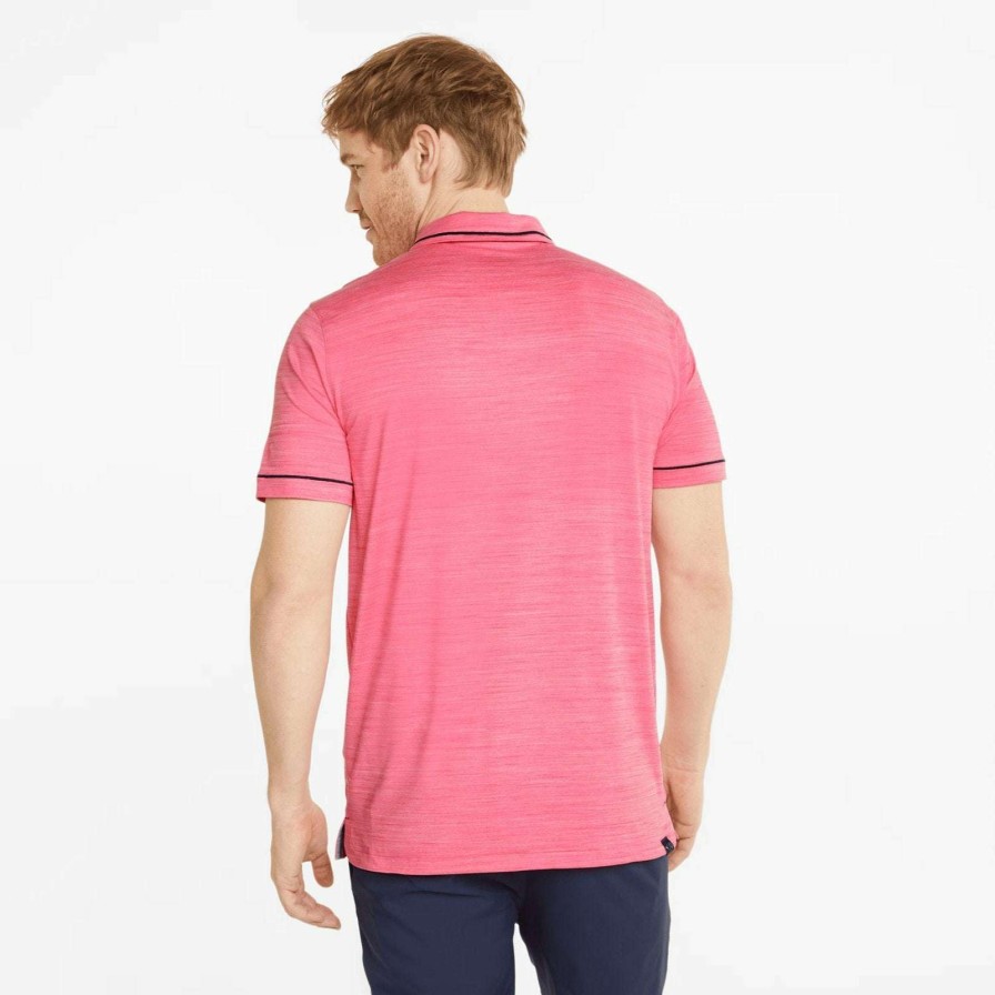 Shirts * | Puma Cloudspun Monarch Golf Polo Shirt 530991 Sunset Pink Heather/Navy Blazer 25