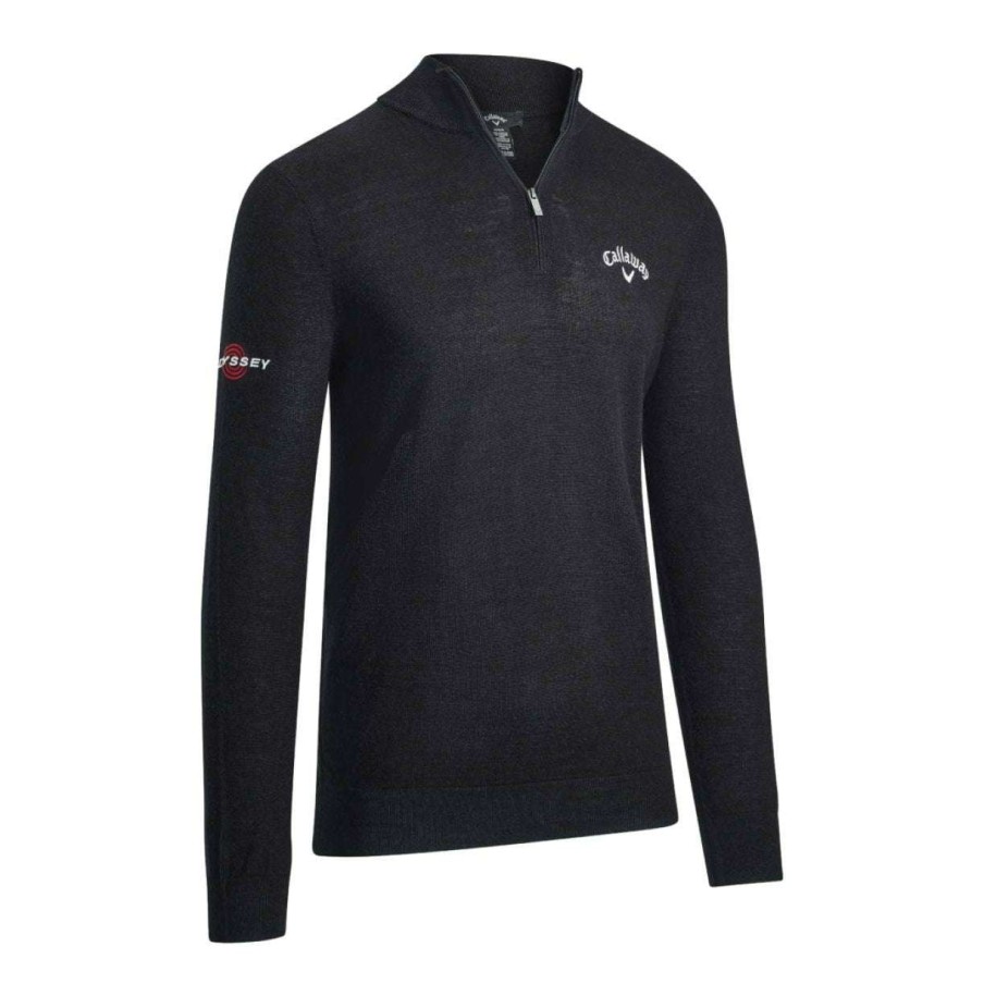 Mid Layers * | Callaway Blended Merino 1/4 Zip Golf Sweater Cggf80M1 Black Ink-019