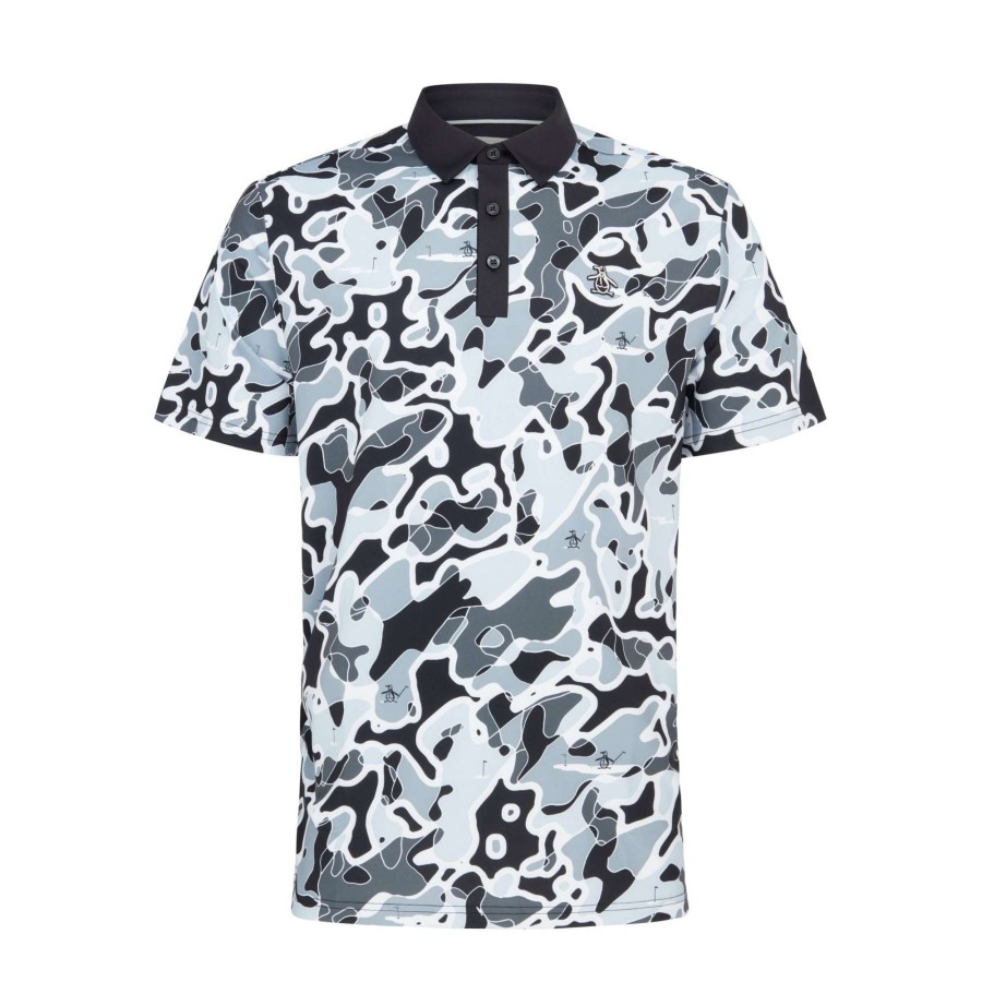 Shirts * | Original Penguin Bunker Print Golf Polo Shirt Ogkfc000 Caviar 001