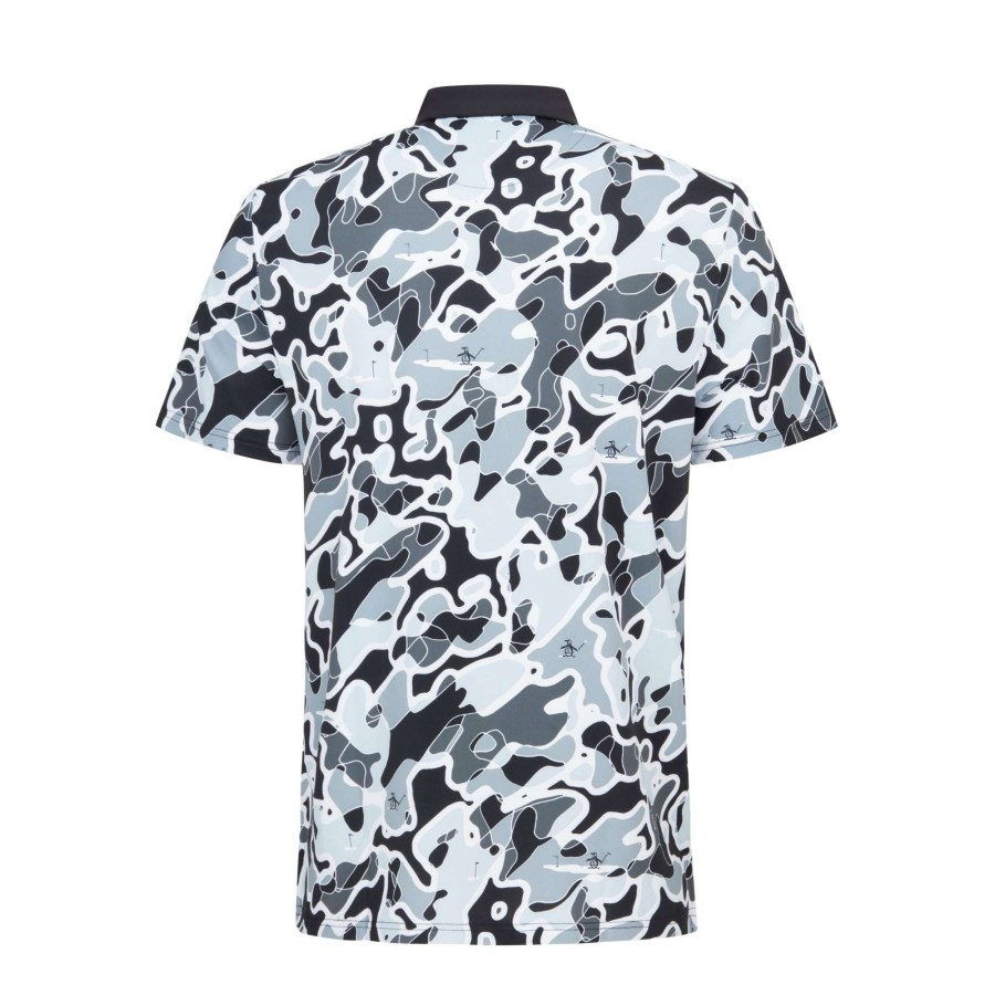 Shirts * | Original Penguin Bunker Print Golf Polo Shirt Ogkfc000 Caviar 001