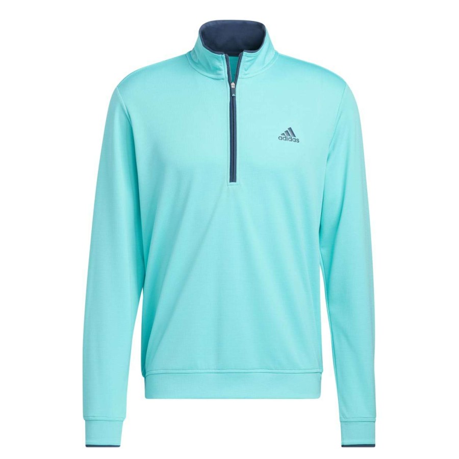 Mid Layers * | Adidas Primegreen Upf Lightweight 1/4 Zip Golf Pullover H56800 Mint/Crew Navy