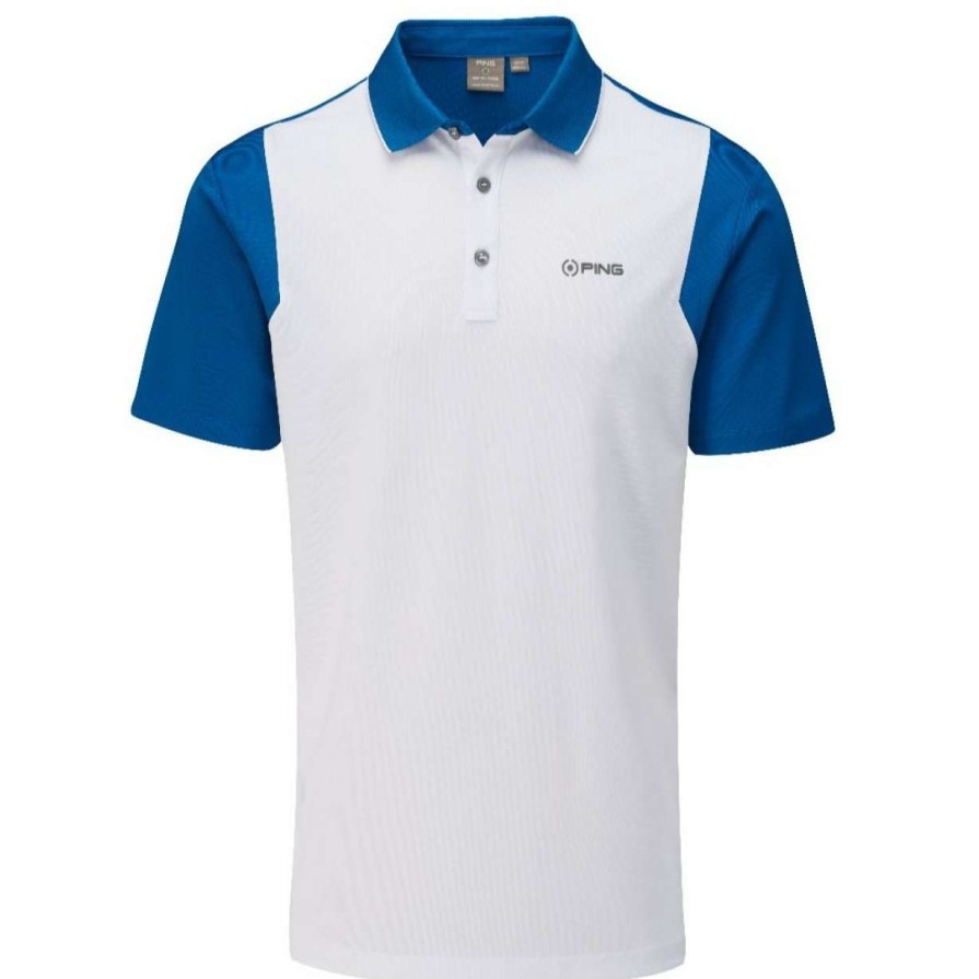 Shirts * | Ping Vista Golf Polo Shirt P03405 White/Snorkel Blue 3Wb