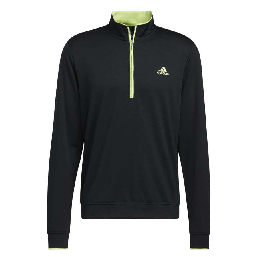 Mid Layers * | Adidas Primegreen Upf Lightweight 1/4 Zip Golf Pullover H56801 Black/Pulse Lime