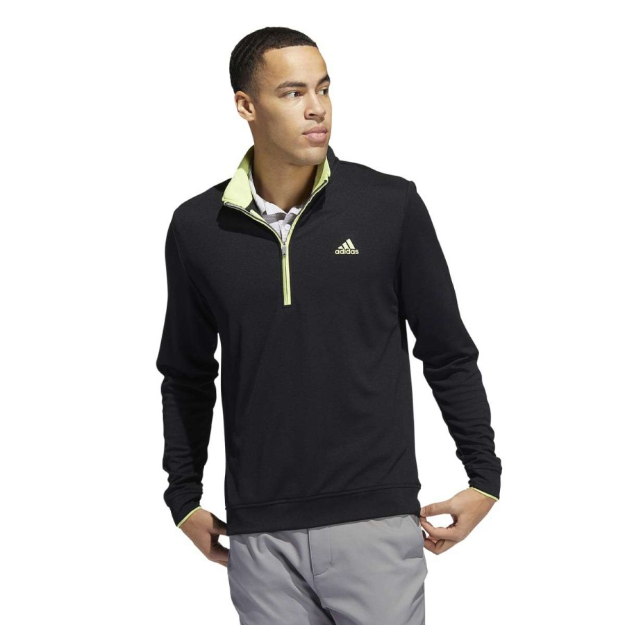 Mid Layers * | Adidas Primegreen Upf Lightweight 1/4 Zip Golf Pullover H56801 Black/Pulse Lime