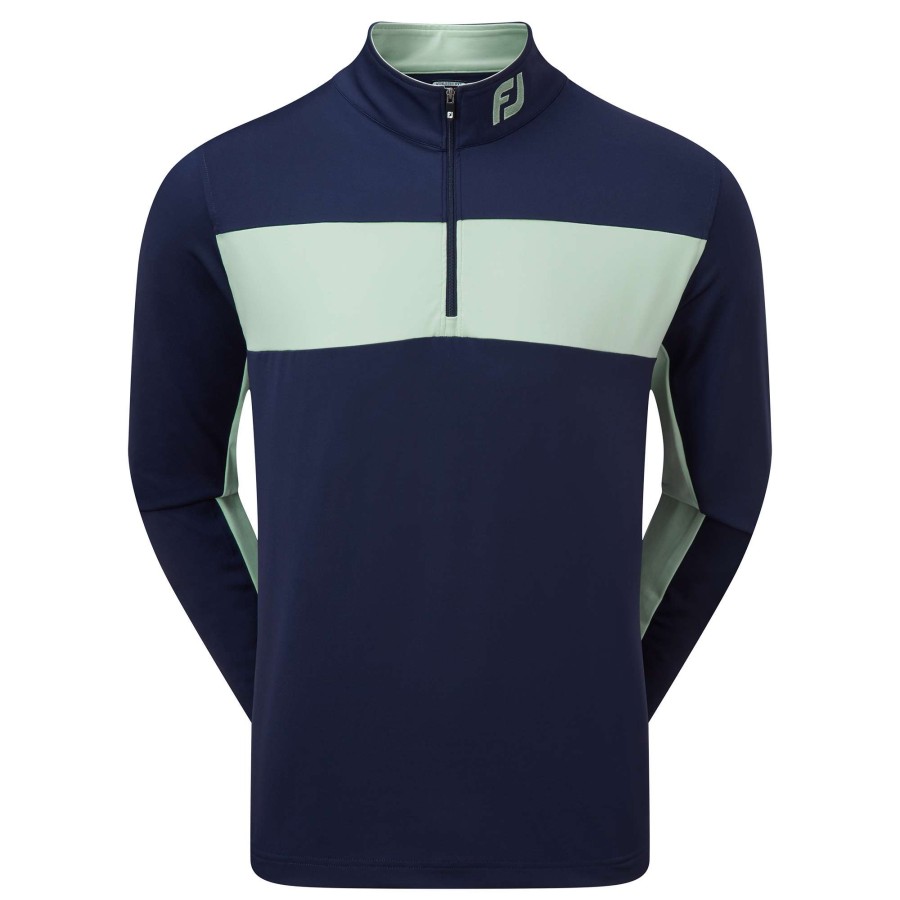 Mid Layers * | Footjoy Engineered Chest Stripe Chill-Out Golf Pullover 88426 Navy/Sage