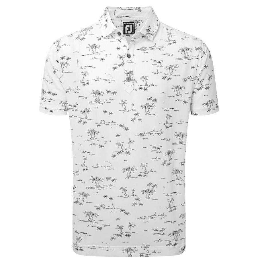 Shirts * | Footjoy Tropic Lisle Golf Polo Shirt 88788 White/Navy