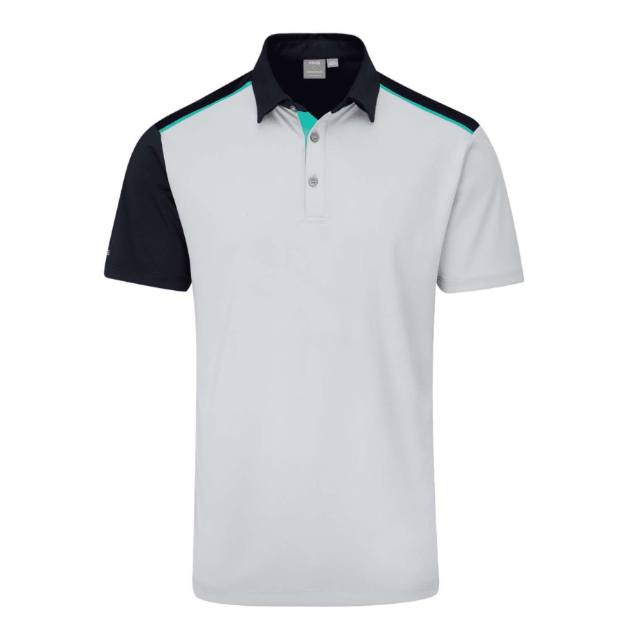 Shirts * | Ping Mack Golf Polo Shirt P03576 Pearl Grey/Navy Multi Pgn