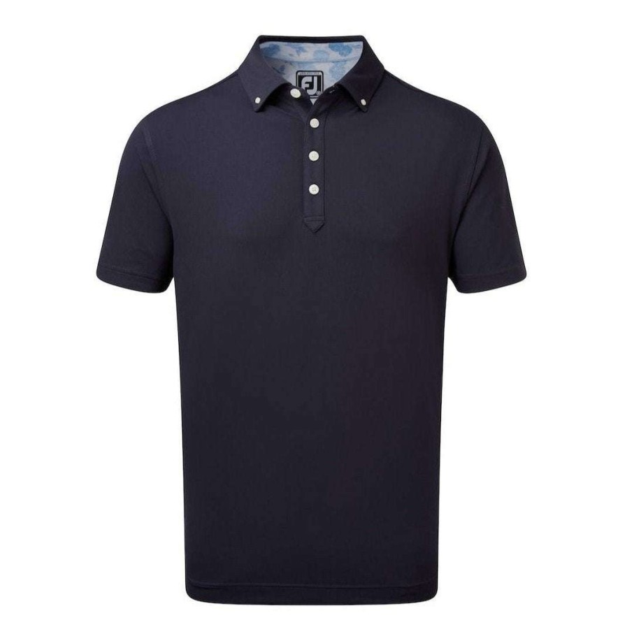 Shirts * | Footjoy Vintage Floral Trim Golf Polo Shirt 87961 Navy