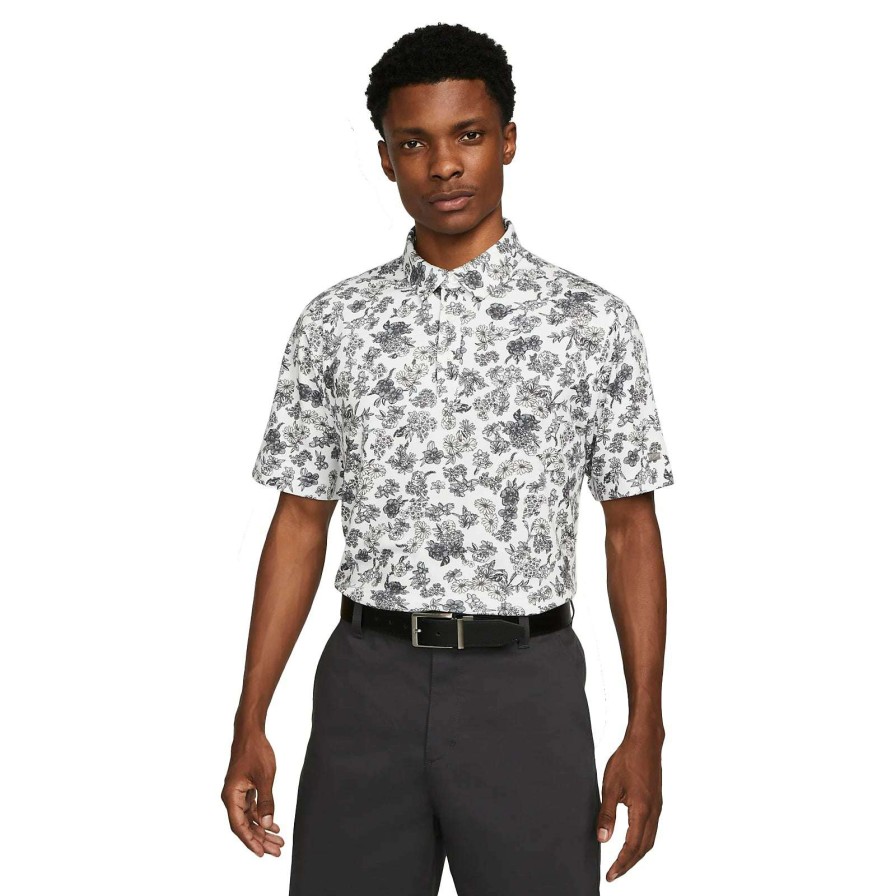 Shirts * | Nike Dri-Fit Player Floral Print Golf Shirt Dh0940 White 100