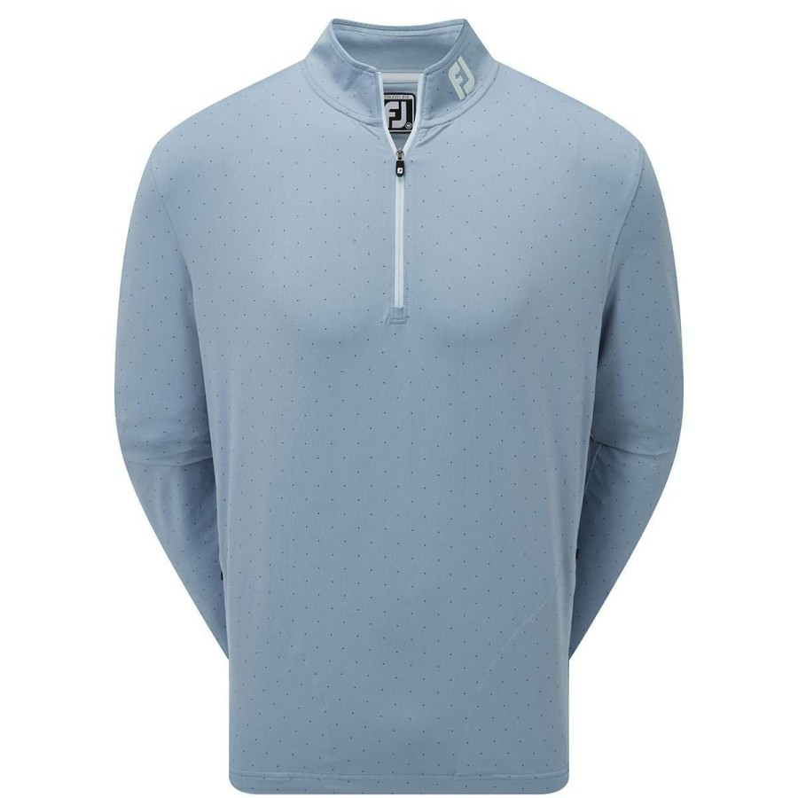 Mid Layers * | Footjoy Pin Dot Chill Out Golf Pullover 88797 Denim Bluestone/Azure