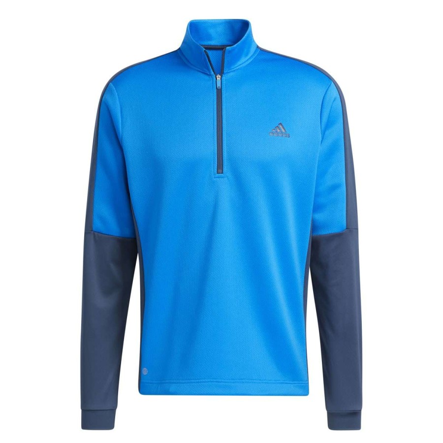 Mid Layers * | Adidas Colourblock Primegreen 1/4 Zip Golf Top He5452 Blue Rush/Crew Navy