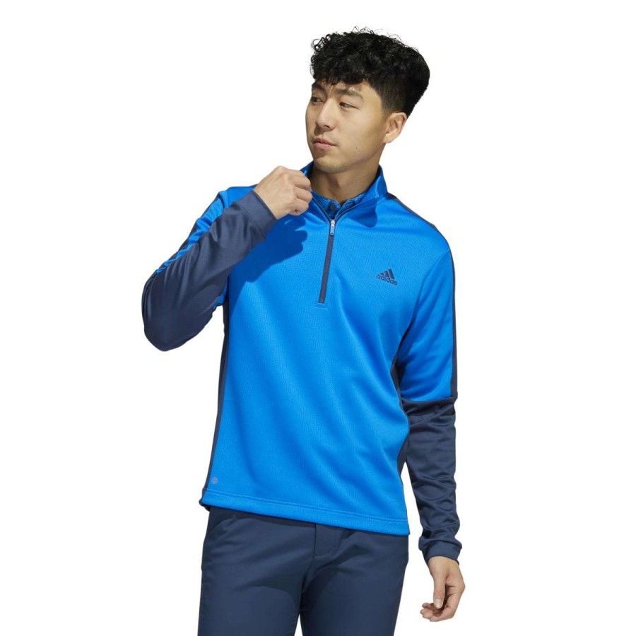 Mid Layers * | Adidas Colourblock Primegreen 1/4 Zip Golf Top He5452 Blue Rush/Crew Navy