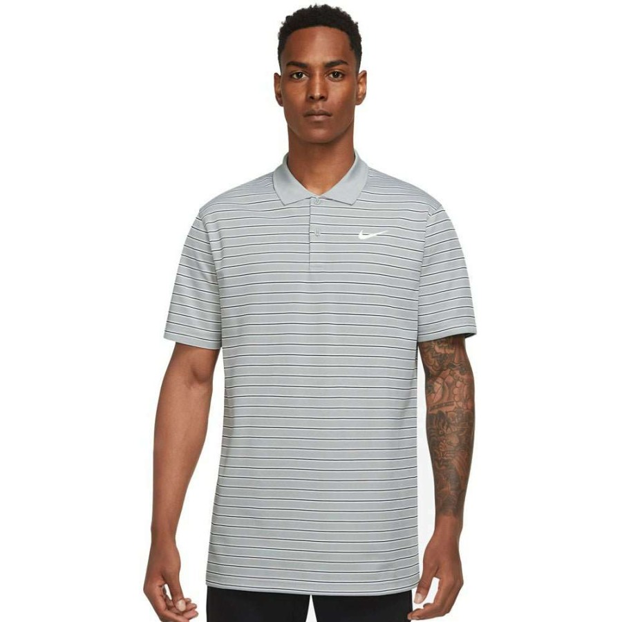 Shirts * | Nike Dri-Fit Victory Stripe Golf Shirt Dh0829 Light Smoke Grey/White 077