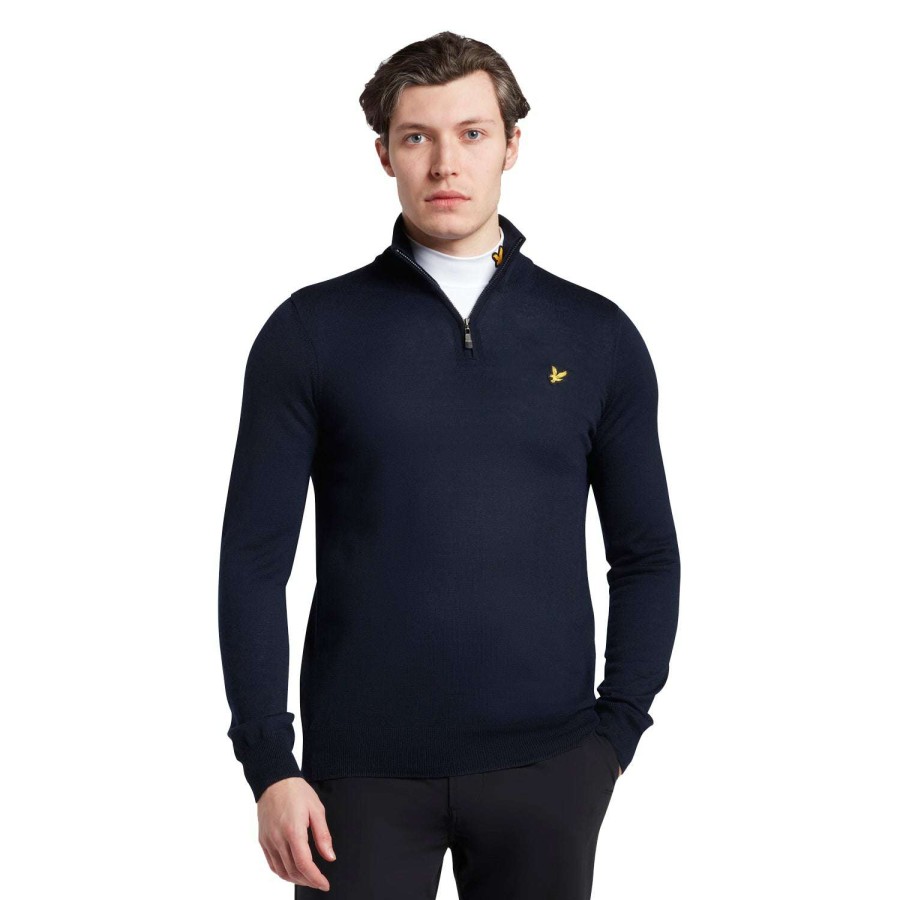 Mid Layers * | Lyle & Scott Merino 1/4-Zip Golf Pullover Kn1041G Navy Z05