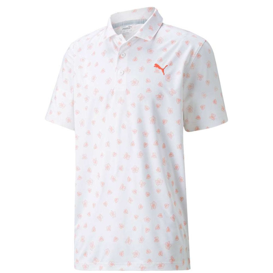 Shirts * | Puma Spring Golf Polo Shirt 532981 Bright White/Hot Coral 01