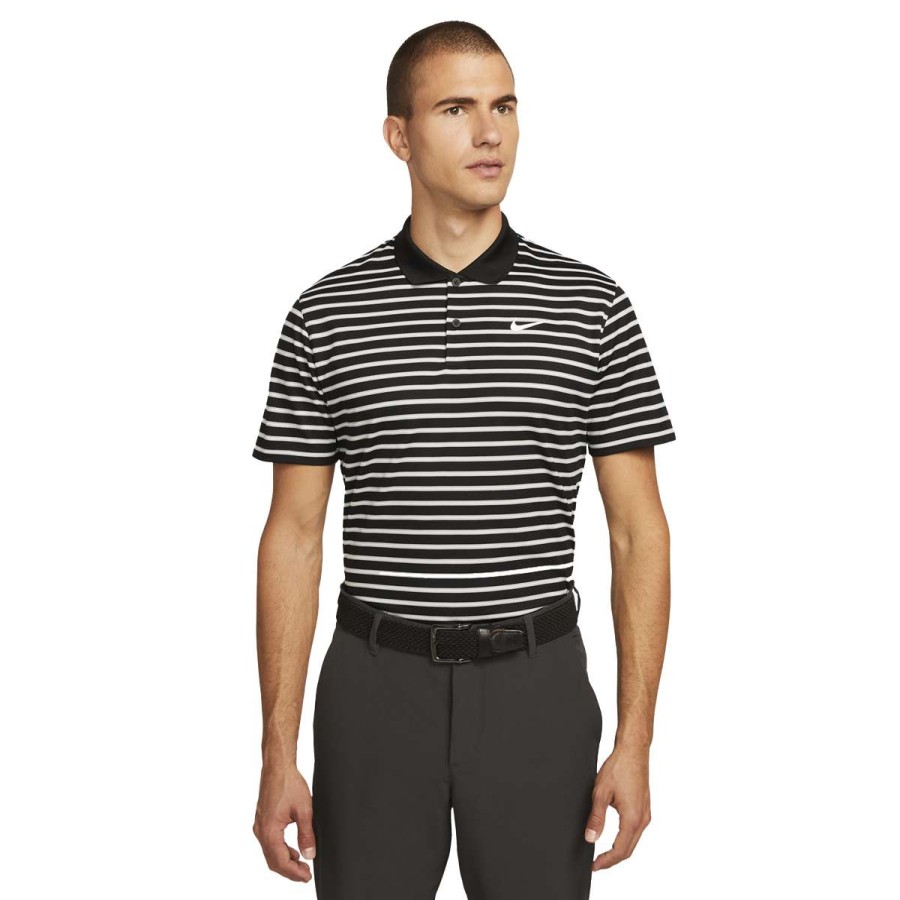 Shirts * | Nike Dri-Fit Victory Stripe Golf Shirt Dh0829 Black/White 010