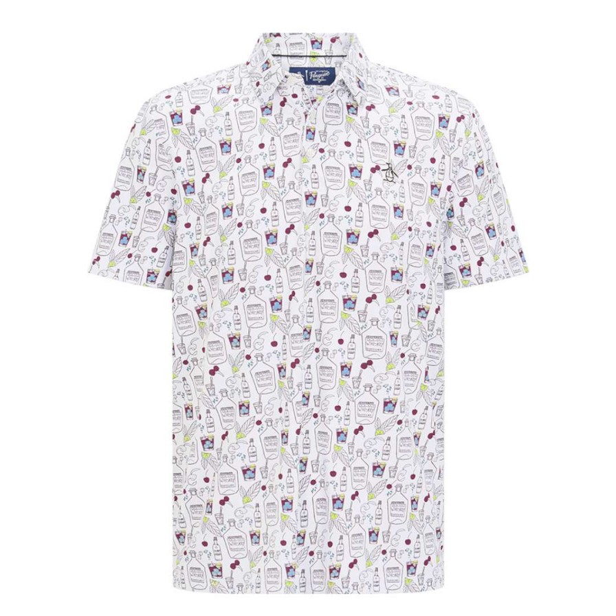 Shirts * | Original Penguin Whiskey Printed Golf Polo Shirt Ogksb009Gg Bright White 118