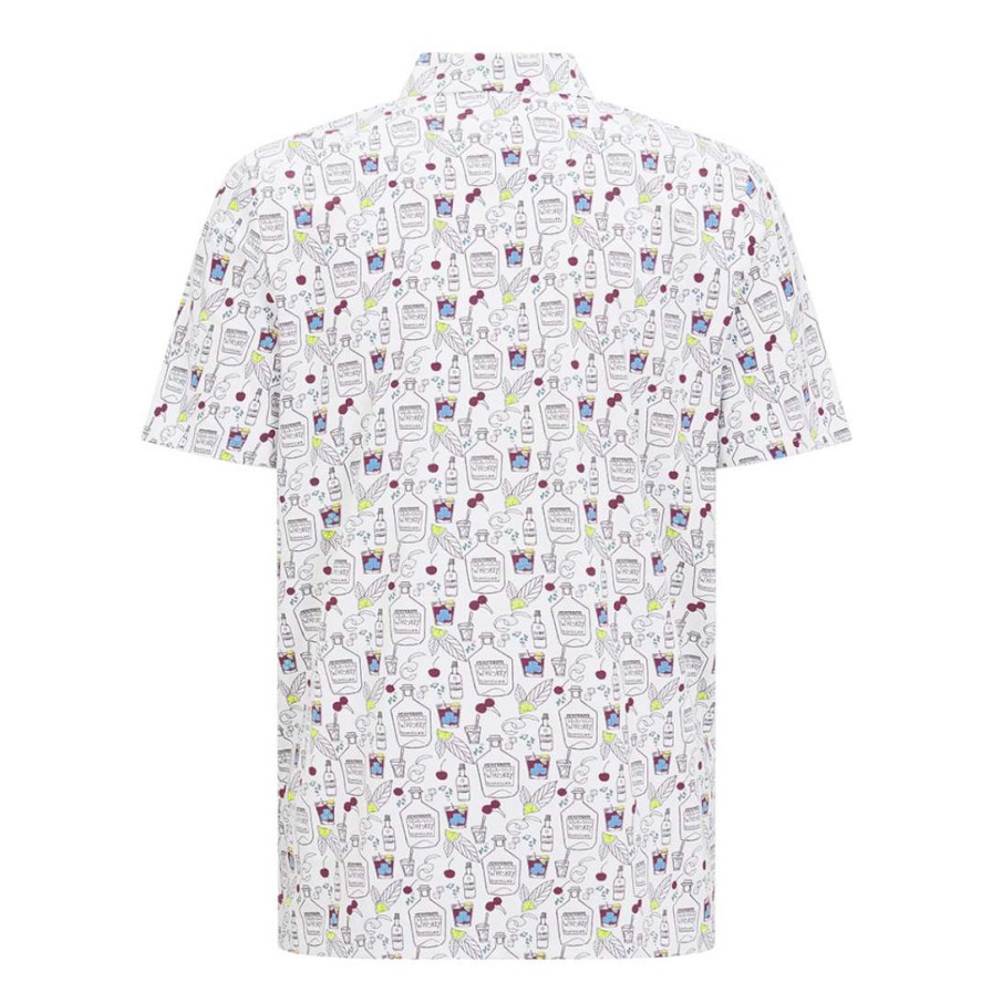 Shirts * | Original Penguin Whiskey Printed Golf Polo Shirt Ogksb009Gg Bright White 118