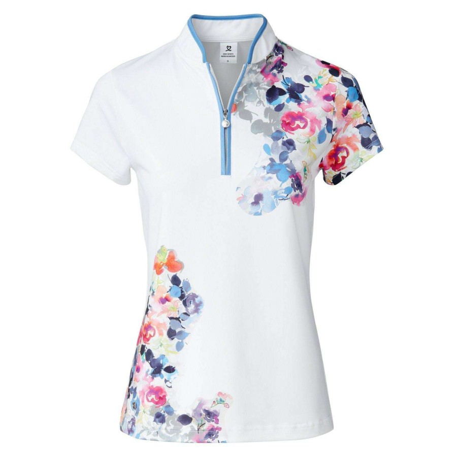 Polo Shirts * | Daily Sports Ladies Mira Floral Print Golf Polo Shirt 343/121 White 100