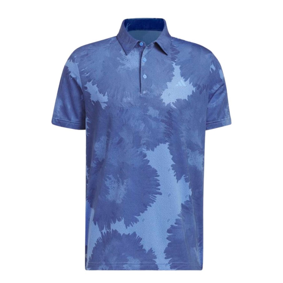 Shirts * | Adidas Flower Mesh Print Golf Polo Shirt Hs1128 Blue Fusion/Collegiate Navy