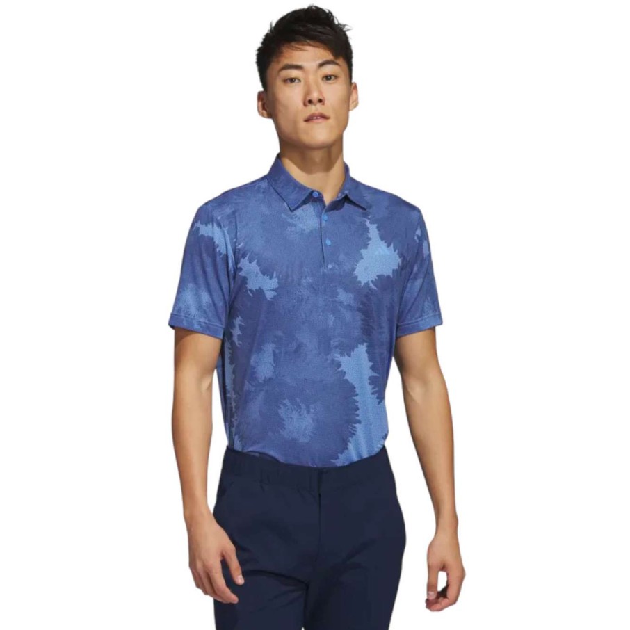 Shirts * | Adidas Flower Mesh Print Golf Polo Shirt Hs1128 Blue Fusion/Collegiate Navy