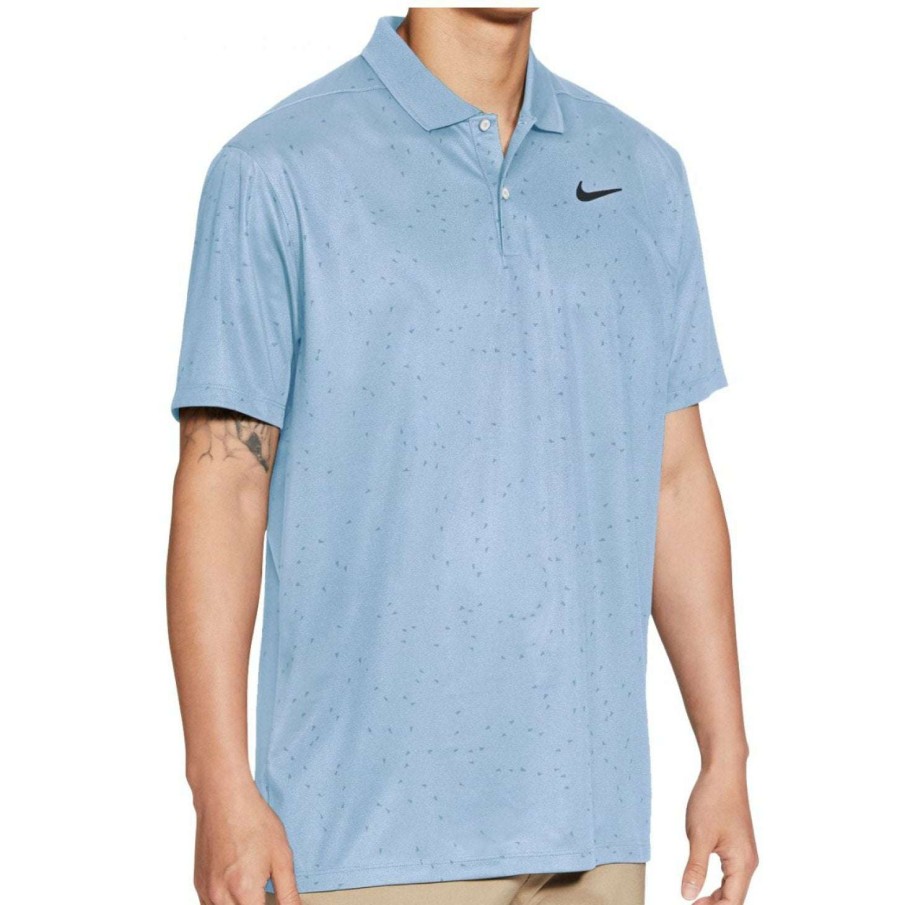 Shirts * | Nike Dry Victory Micro Print Golf Polo Shirt Cu9841 Hydrogen Blue 407