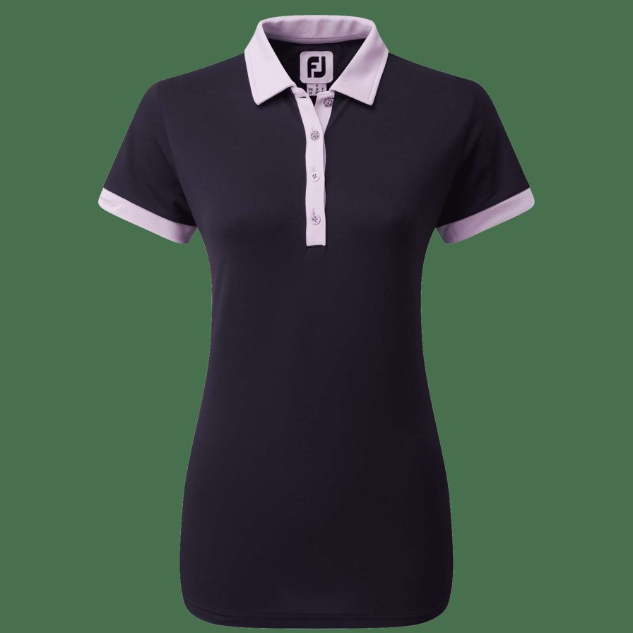 Polo Shirts * | Footjoy Ladies Colour Block Golf Polo Shirt 80170 Navy