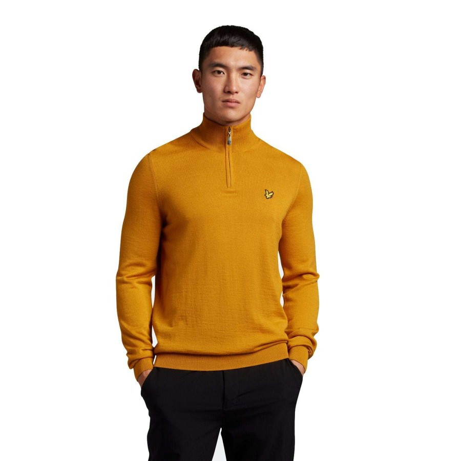 Mid Layers * | Lyle & Scott Quarter Zip Golf Pullover Kn1041G Amber A06