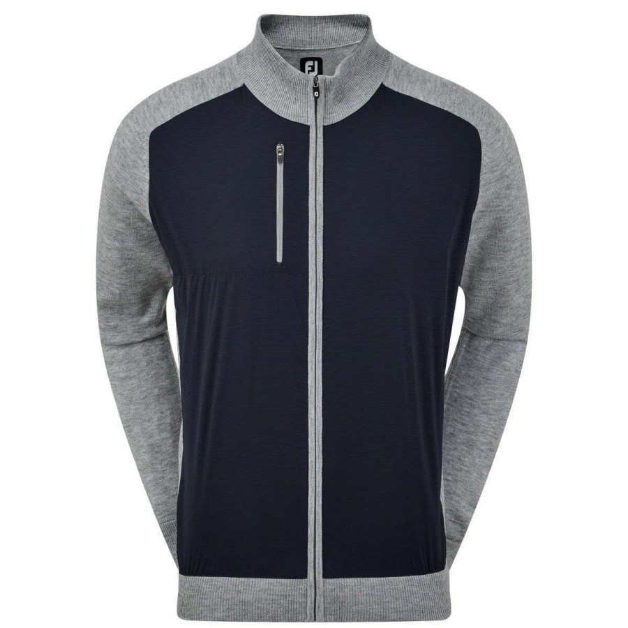 Mid Layers * | Footjoy Wool Blend Tech Full Zip Golf Sweater 92948 Navy