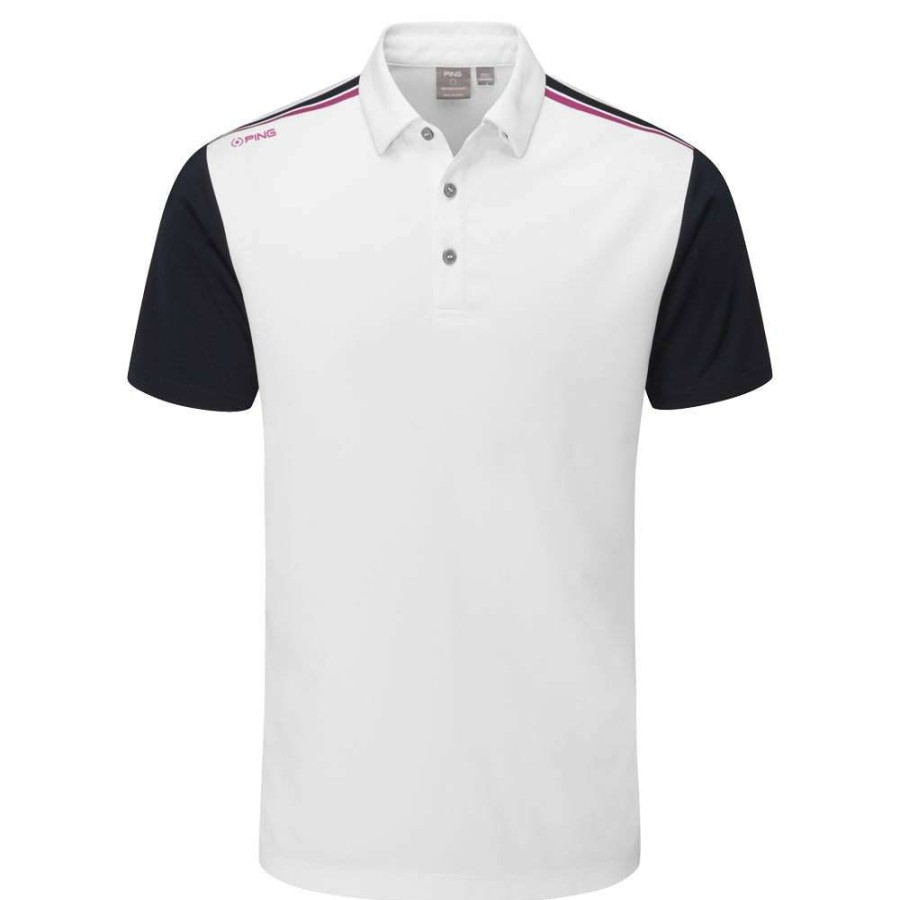 Shirts * | Ping Malvern Golf Polo Shirt P03525 White/Navy W136